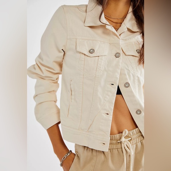WE THE FREE Free People Rumors Denim Jacket Ecru Cream Size M - Picture 2 of 13